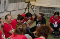 Alcuni dei challenger, tra cui RIchard Romagnoli. sul ring della risata per l'evento organizzato da The Bridge for Hope Onlus